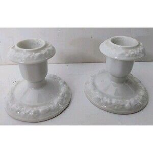 Vtg Rosenthal Germany Maria Weiss White Porcelain Candlestick Holders Pair 2.5"